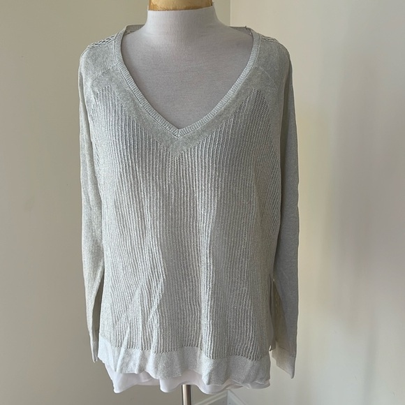 New! Lucky Brand XlL silver mesh shimmery linen blend  overlay top. - Picture 1 of 10